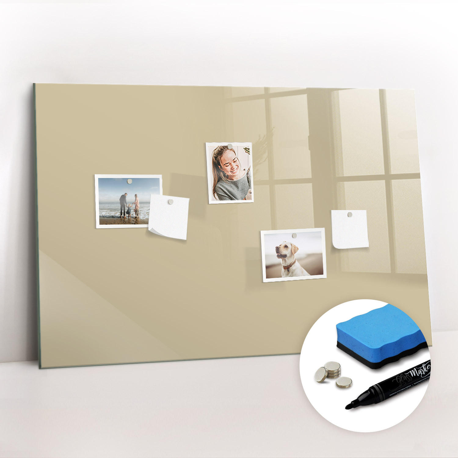 MAGNETTAFEL 90x60 Beige schwarzer Marker - Sandfarben, Glas (90/0.4/60cm) - TULUP