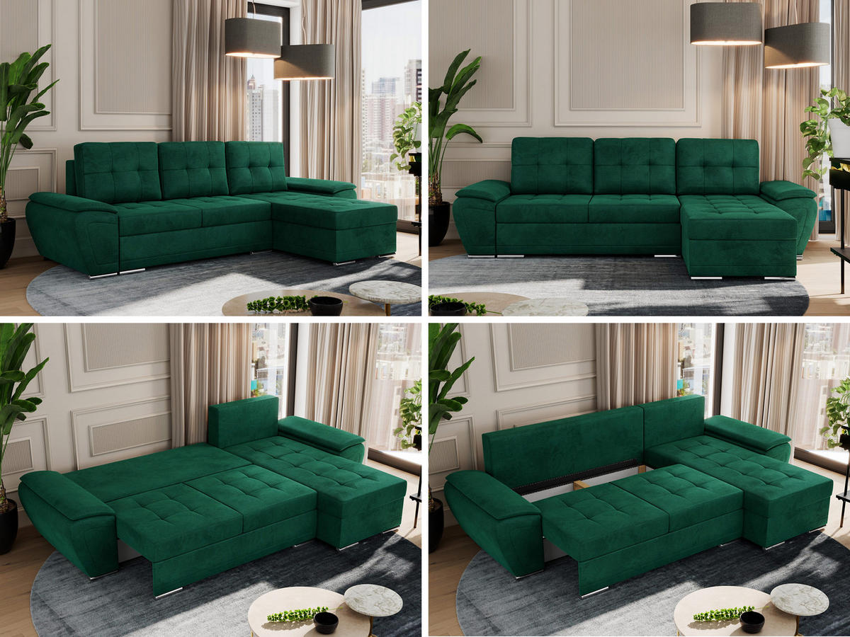 ECKSOFA UMBRIA L Dunkelgrün Velvet - Dunkelgrün/Grau, Textil (271/157cm) - MKS