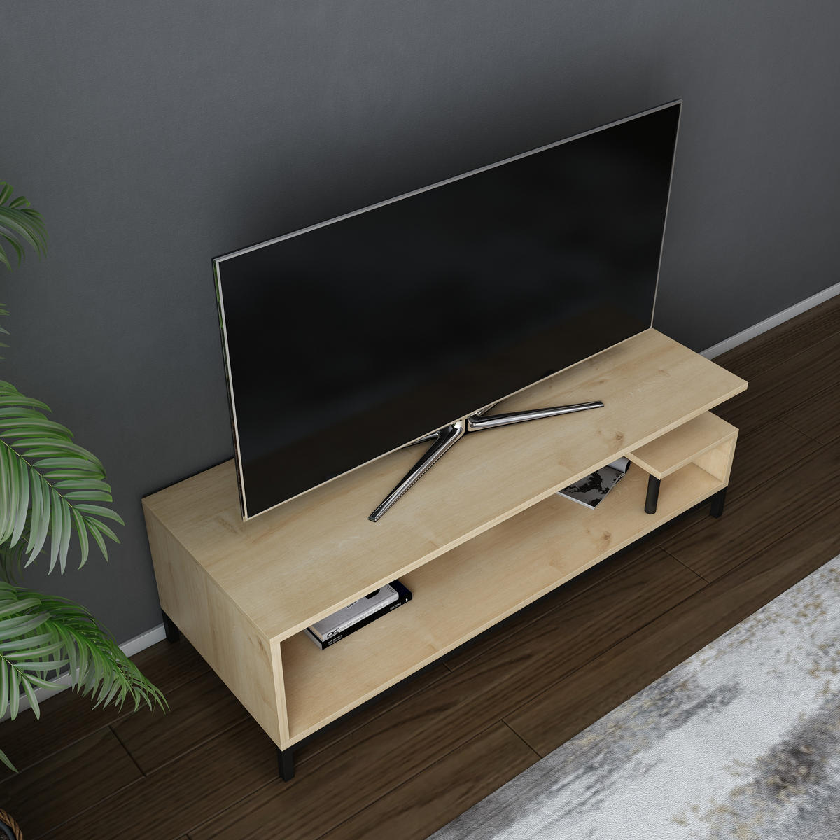 TV-LOWBOARD Reilly Schwarz-Eiche - Eichefarben/Schwarz, Holzwerkstoff (120/38/45cm) - Decorotika