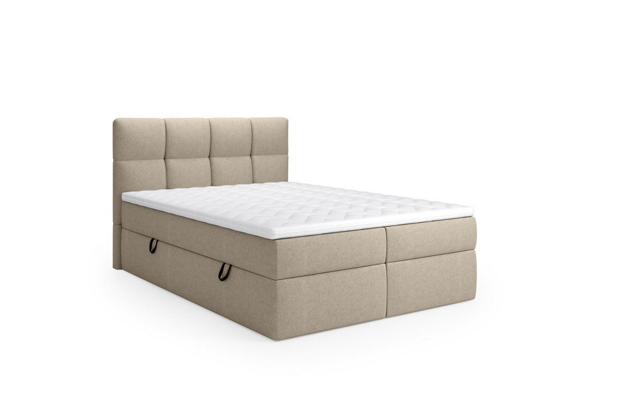 BOXSPRINGBETT Ruhe 140x200 – in Beige,Kaltschaum-Topper, großem Bettkasten - Beige, Textil (140/200cm)