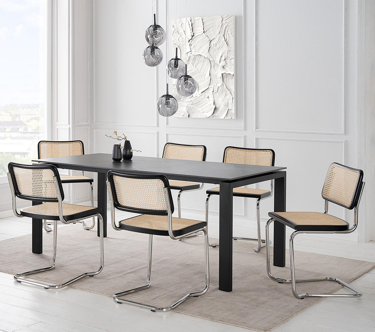 ESSTISCH in Marmoroptik - Keramik / Metall - Schwarz, Keramik (90/180/76cm) - home24