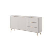 KOMMODE Lante 163 Beige, Goldene Beine, Kombikommoden mit 3 Schubladen - Beige, Holzwerkstoff (163/81/38cm) - Bettso