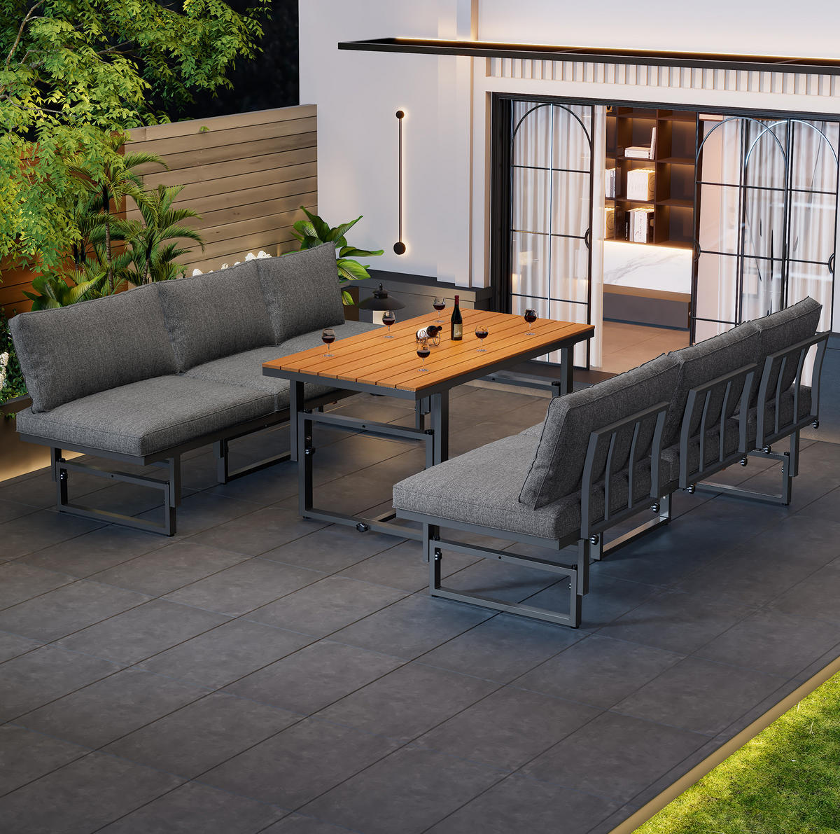 LOUNGEGARNITUR 186/64/70-76 cm Grau aus Eisen 2er Set - Grau, Metall - OKMYHOME
