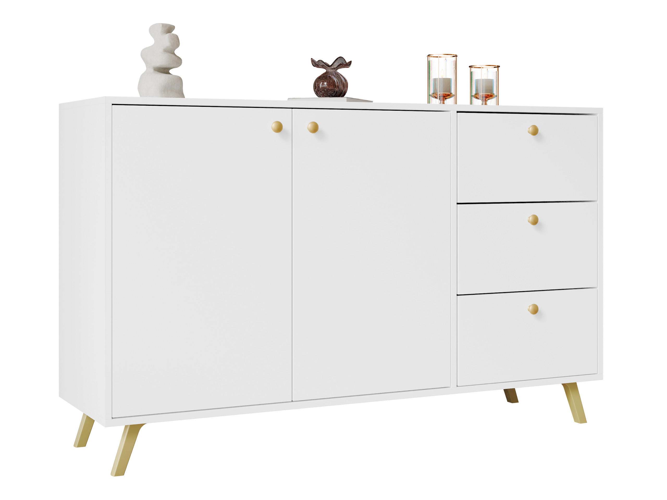 KOMBIKOMMODE Siena 2D3S - Goldfarben/Weiß, Holzwerkstoff/Metall (138/86/41cm) - MIRJAN24