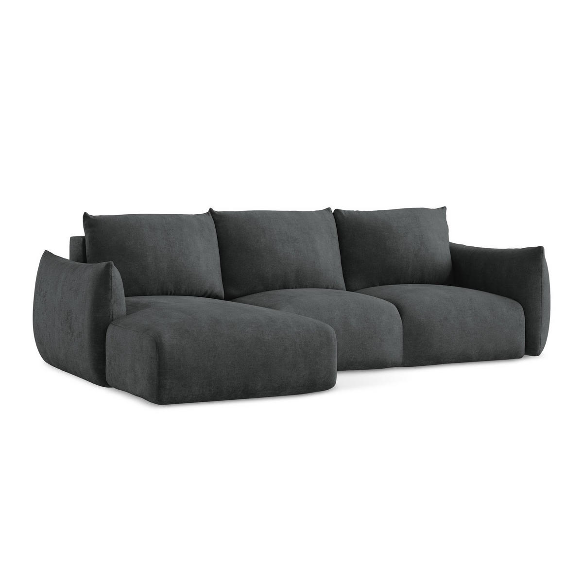 ECKSOFA mit Schlaffunktion links Chenille Stoff Grau - Dunkelgrau/Schwarz, Holzwerkstoff/Kunststoff (242/162cm) - LaMiaSofa