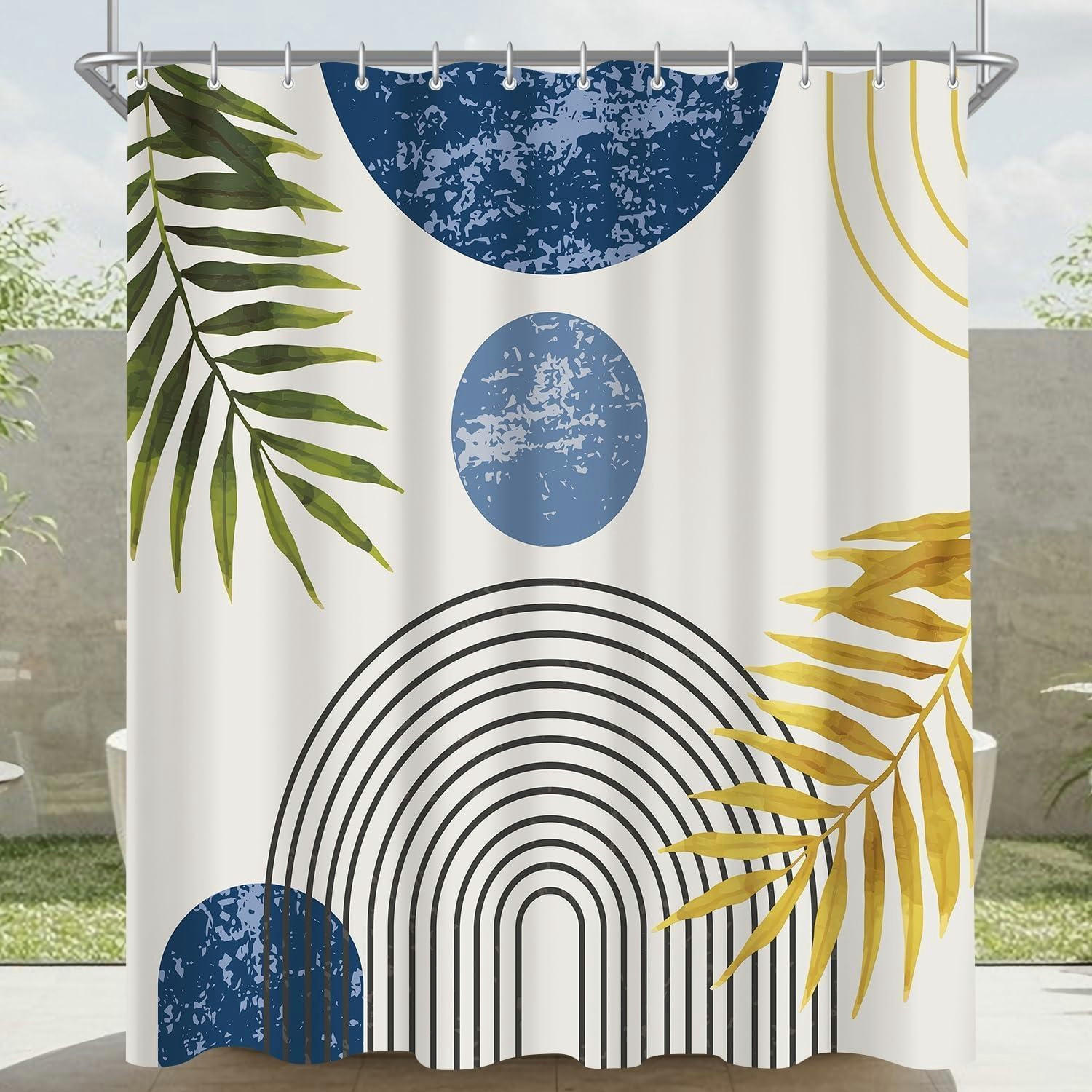 DUSCHVORHANG Blau Blätter Linie 120 x 200 cm - Multicolor, Textil (120/200cm)