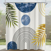 DUSCHVORHANG Blau Blätter Linie 120 x 200 cm - Multicolor, Textil (120/200cm)