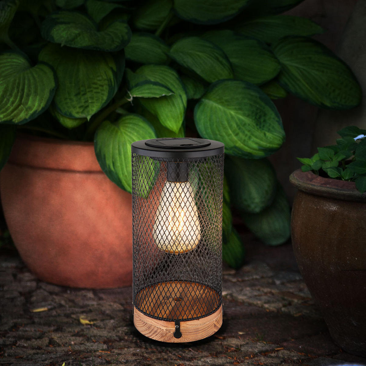 LED AUSSENLEUCHTE Solar Holz Schwarz - Schwarz, Metall (12/12/25.5cm) - Globo Lighting