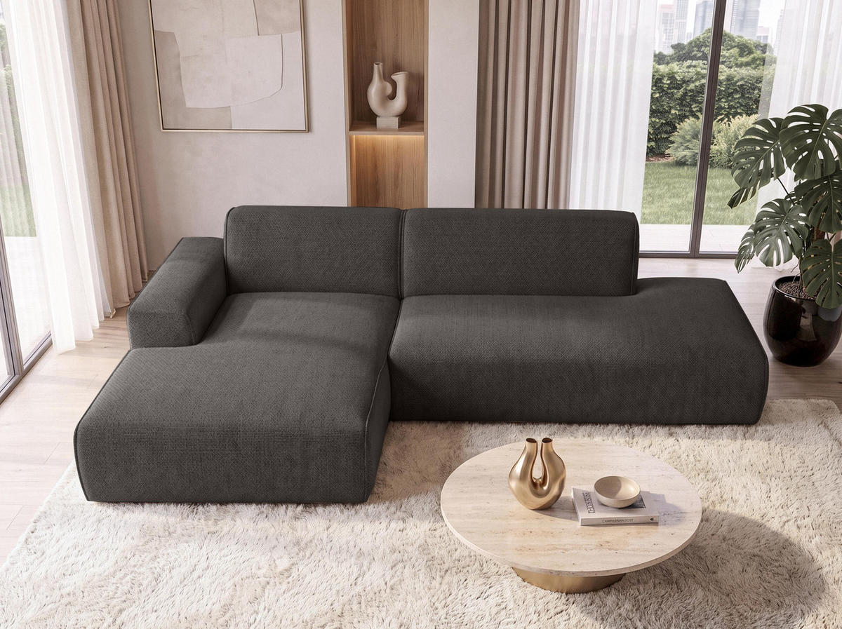ECKSOFA L Form Didim Duo Graphit 288/162/80 cm – stilvolle kleine Eckcouch Links - Graphitfarben/Schwarz, Kunststoff/Textil (288/162cm) - AX Living
