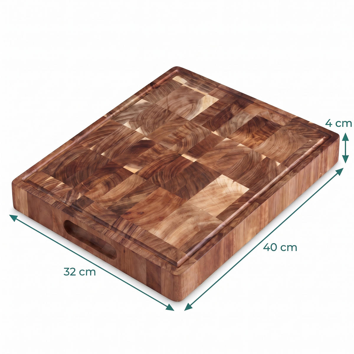 SCHNEIDEBRETT Braun Akazienholz beidseitig Saftrille 40x32 cm - Braun, Holz (40/32cm) - Relaxdays