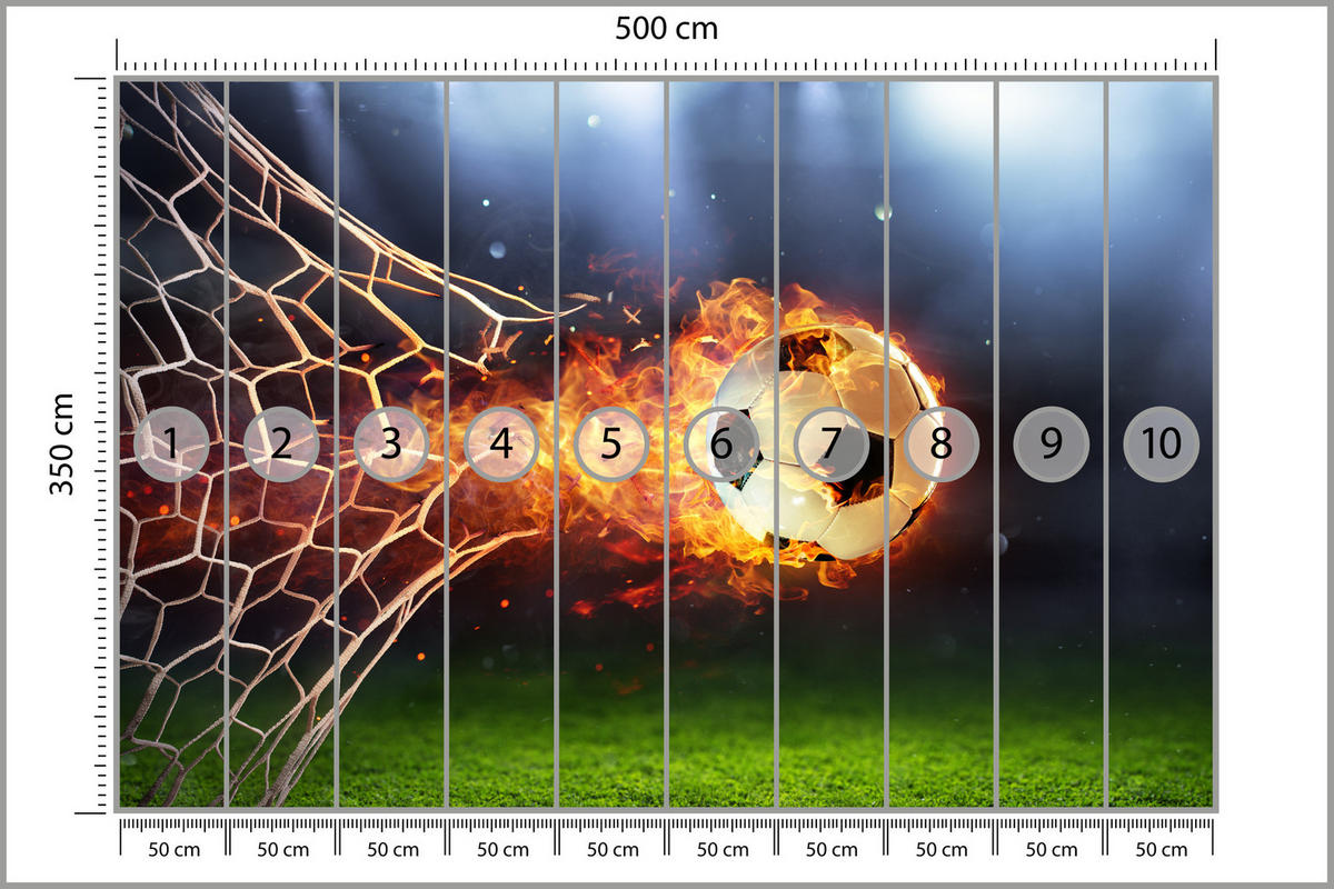 FOTOTAPETE für Jugendzimmer Fußball Flammen Stadion Feuer 500x350 - Multicolor, Papier (500/350cm) - Muralo