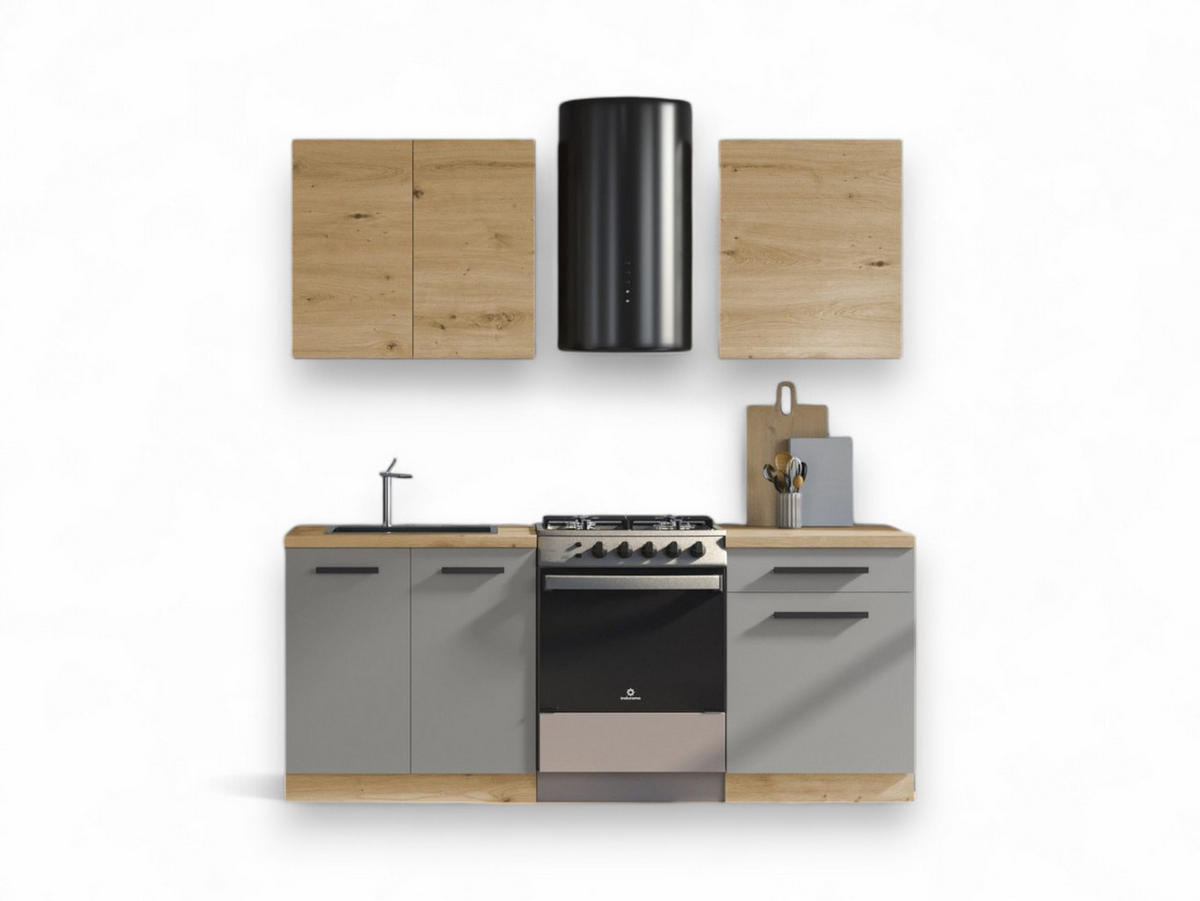KÜCHENZEILE 140 cm - Langen K15-M140 - in Artisan Eiche / Beige - Beige/Schwarz, Holz/Holzwerkstoff (140/210/47cm)
