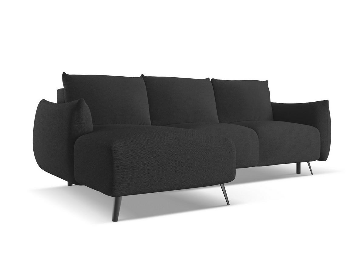 ECKSOFA mit Schlaffunktion Chenille Stoff Schwarz - Anthrazit/Schwarz, Textil/Metall (162/242cm) - Makamii