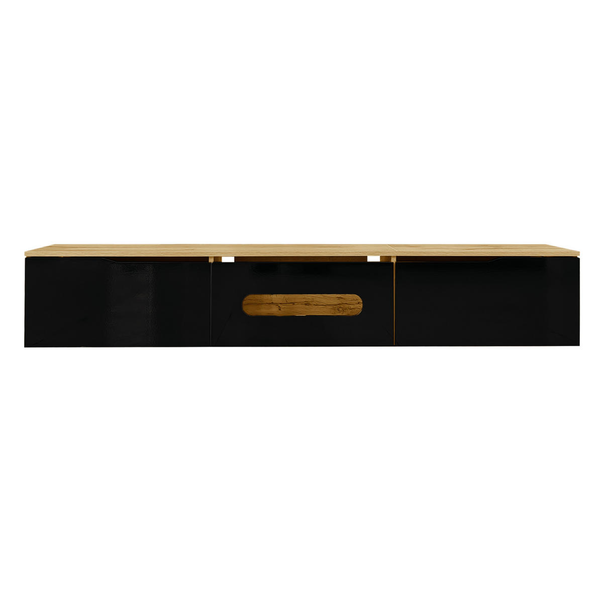 LOWBOARD 180/35/30 cm in Schwarz/Holzoptik mit LED-Beleuchtung, wandmontierbar - Schwarz, Holzwerkstoff (180/30/35cm) - Flora Grace