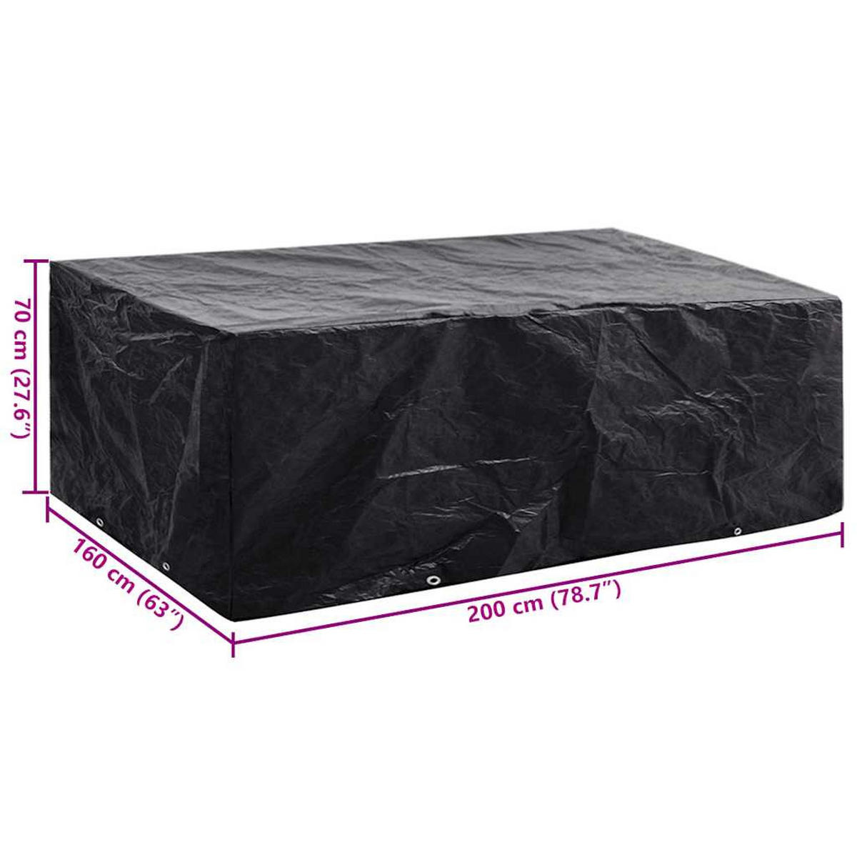 GARTENMÖBEL-ABDECKUNG 8 Ösen 200/160/70 Cm - Schwarz, Kunststoff (200/160/70cm) - vidaXL