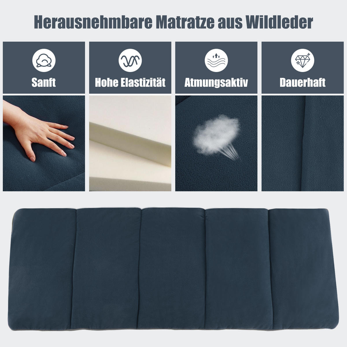 CAMPINGBETT Mit Matratze+Kissen Blau - Blau, Metall - COSTWAY