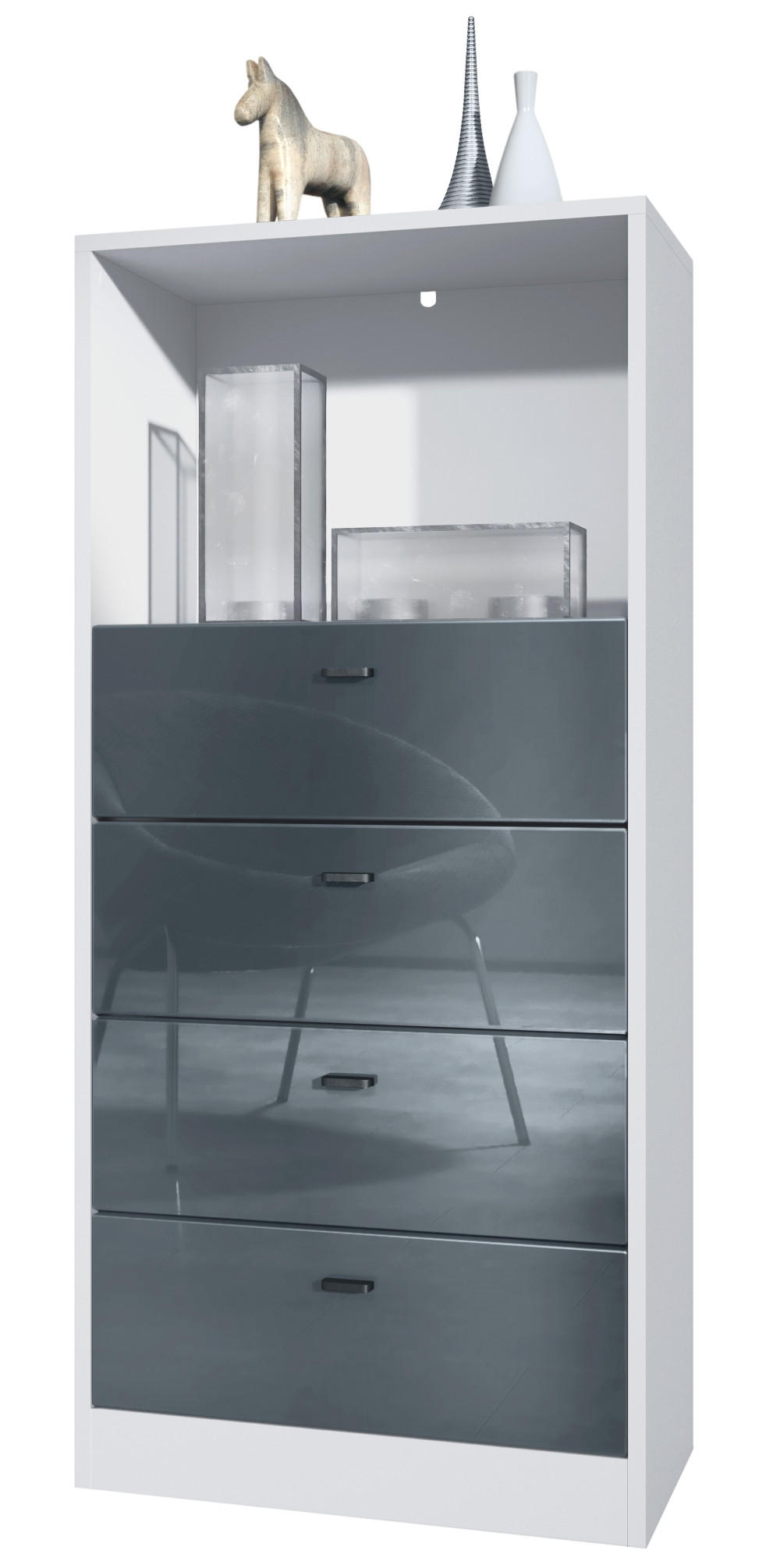 KOMMODE Pino Fronten in Grau Hochglanz - Grau, Holzwerkstoff (56/125/36cm) - Vladon