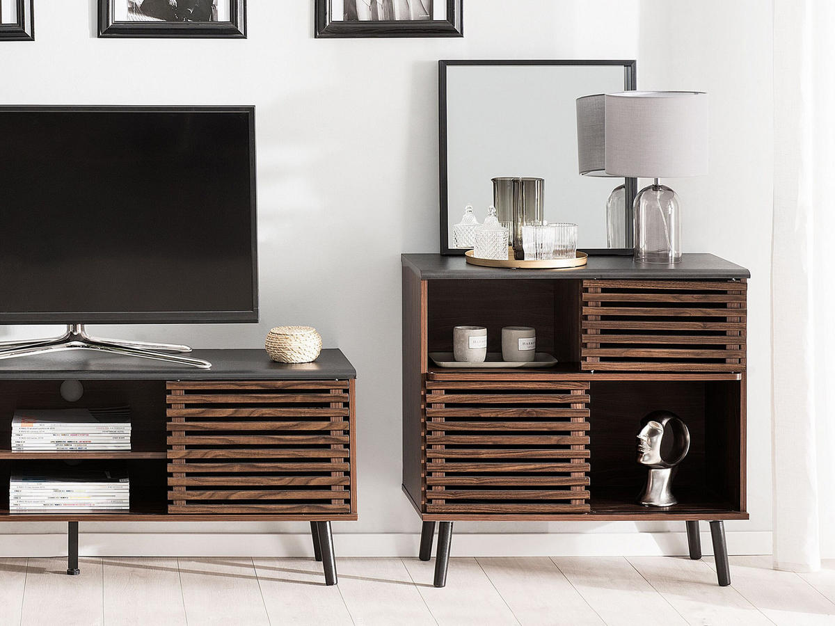 SIDEBOARD Dunkler Holzfarbton Perth - Dunkelbraun/Schwarz, Holzwerkstoff (80/80/40cm) - Beliani