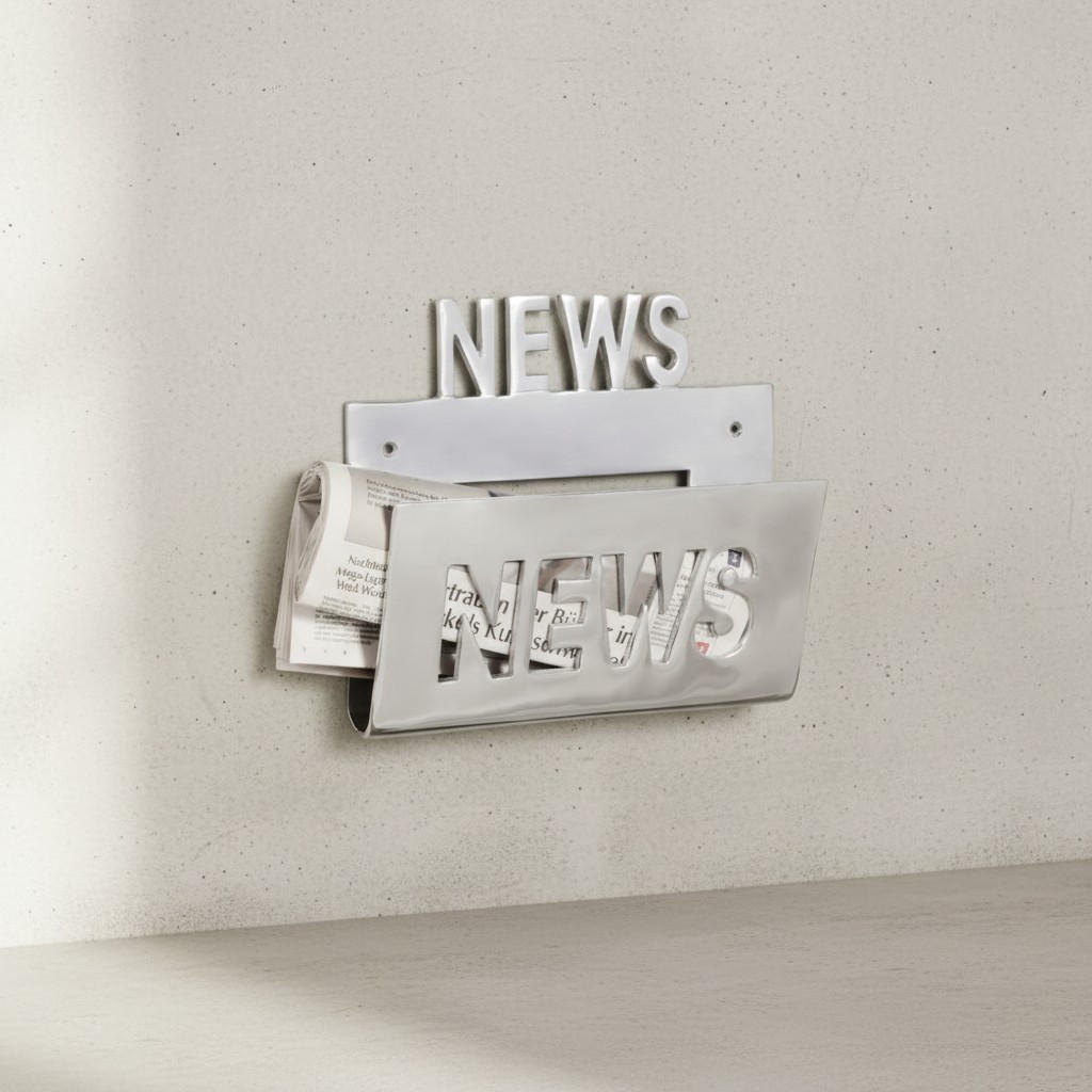 ZEITUNGSHALTER Aluminium Design für die Wand großes Ablagefach 30x27cm - Silberfarben, Metall (30/27/4cm) - KADIMA DESIGN