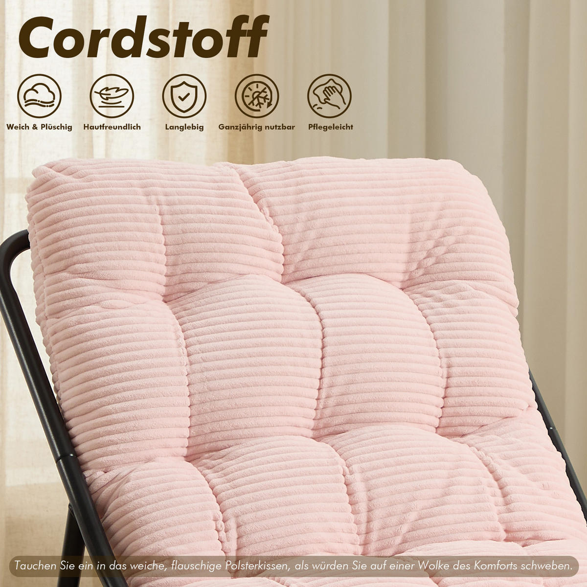 SESSELSET, Relaxsessel mit Hocker,Stahlrahmen,Cord,Rosa - Rosa, Textil/Metall (78/86/65cm) - LVHOM