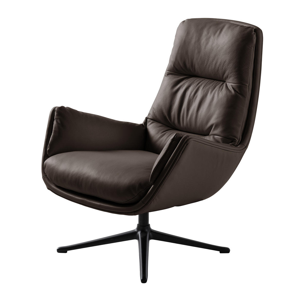 SESSEL mit Kreuzfuß - Dunkelbraun/Schwarz, Leder/Metall (83/95/97cm) - home24