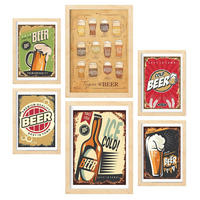 POSTER Set Mit 6 Bier Schilder Vollfarbige Illustrationen Von Kaffee & Getränken Im Werbetafel Illustrationen A3 & A4 Rahmen Aus Hellem Holz - Beige, Papier (29/3cm) - Nacnic