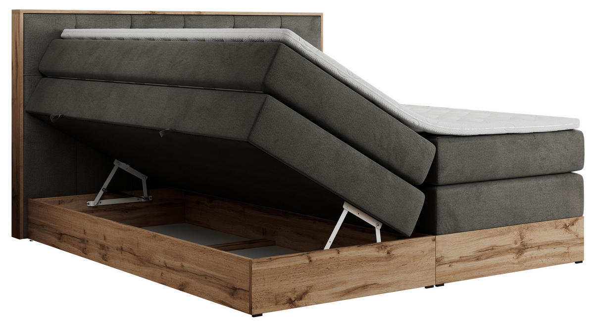 BOXSPRINGBETT VENETO KING 180/200 Dunkelgrau Velvet - H3 - Dunkelgrau, Holz/Textil (180/200cm) - MKS