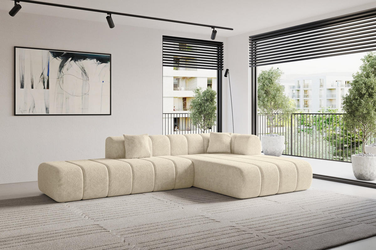 ECKSOFA Ottomane Rechts BILA-L 289x176x71 Creme Chenille - Ecru/Creme, Holzwerkstoff/Kunststoff (289/176cm) - ALTDECOR