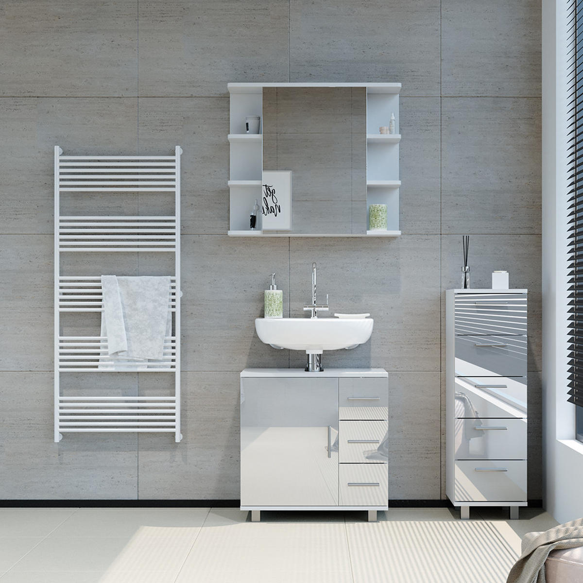 Weiß Hochglanz, Holzwerkstoff (30/95/30cm) - Vicco