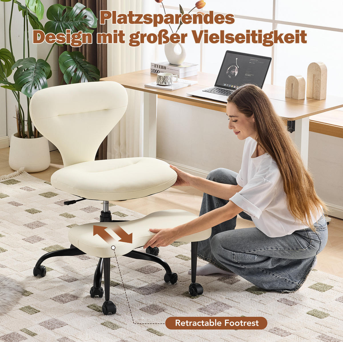 MEDITATIONSSTUHL in Weiß 80x67x84 cm mit 360°-Drehfunktion und ausziehbarer Fußstütze - Weiß, Leder (67/84/80cm) - IVMEU