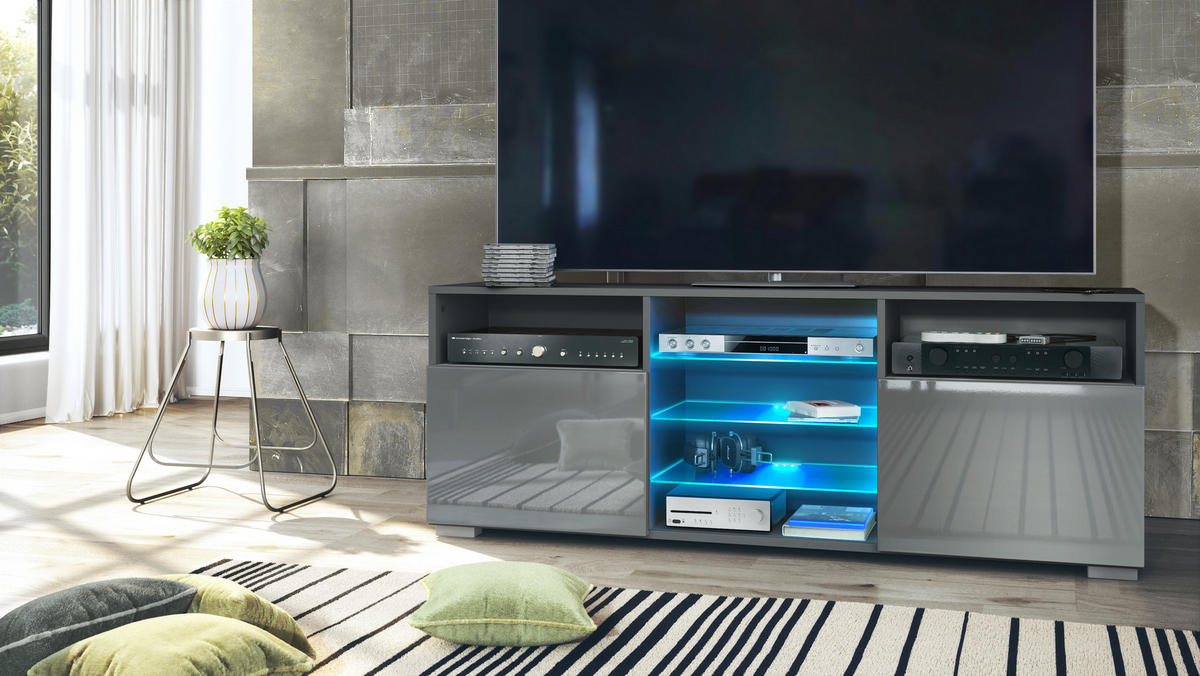 LOWBOARD Granada Front in Grau Hochglanz - Grau, Holzwerkstoff (146/54/35cm) - Vladon