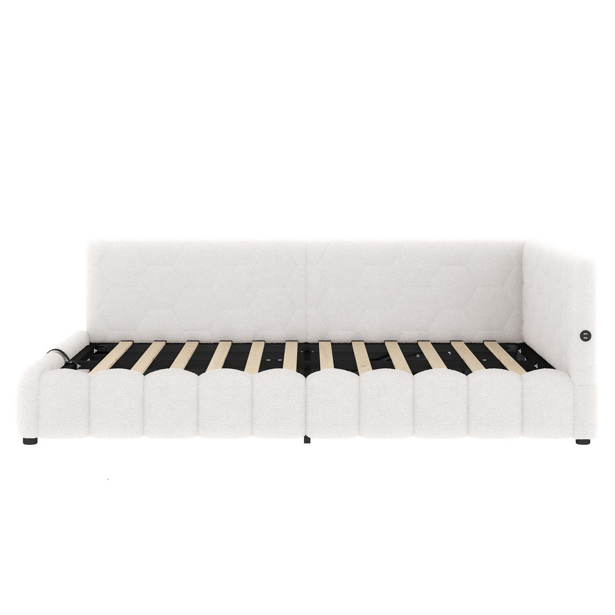 DENNÍ postel 140/200 cm bílá z MDF a sametové látky s LED osvětlením a úložným prostorem - bílá, textil (140/200cm) - OKWISH