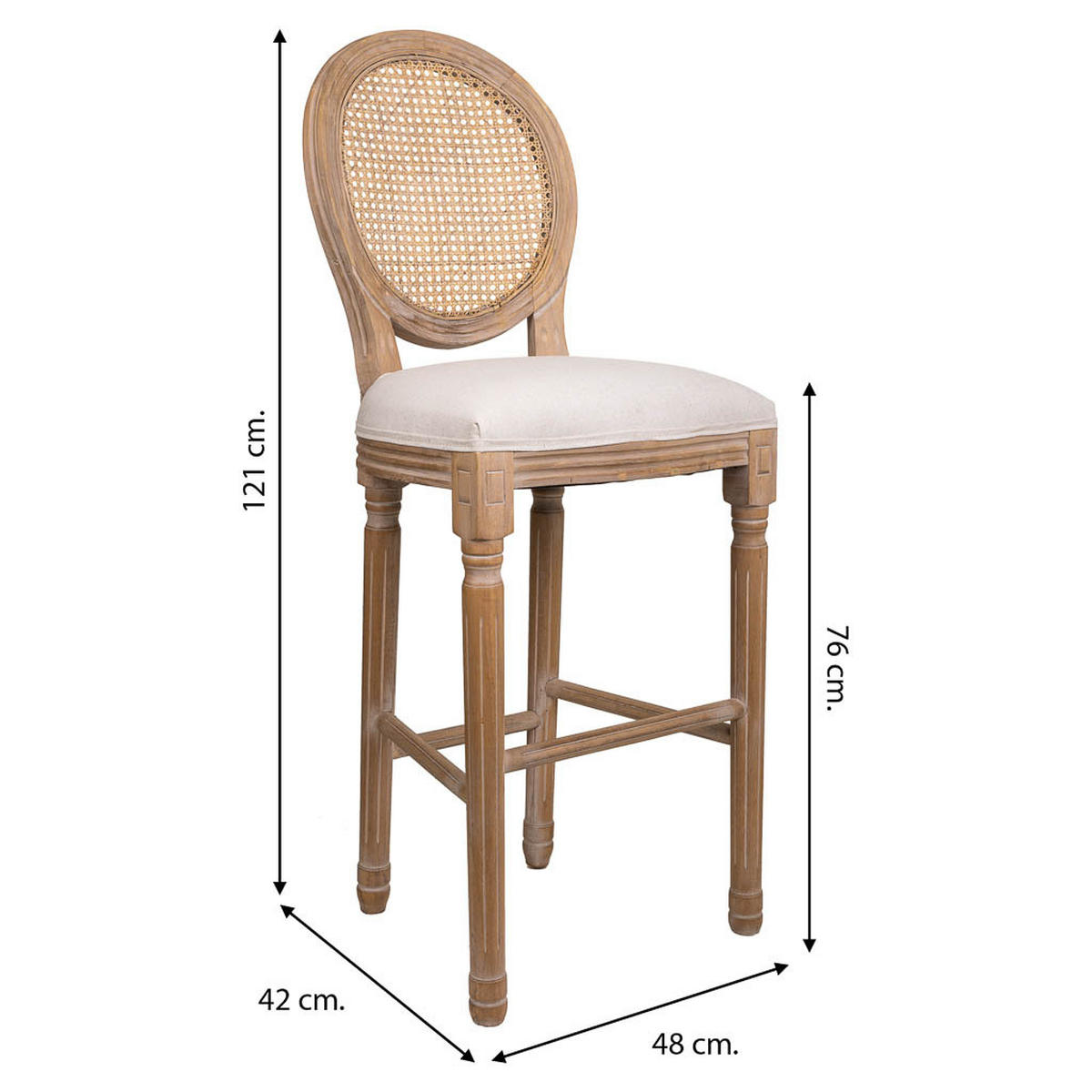 BARHOCKER aus Holz, 48x42x76cm - Beige, Naturmaterialien (48/121/42cm) - Wanderlust