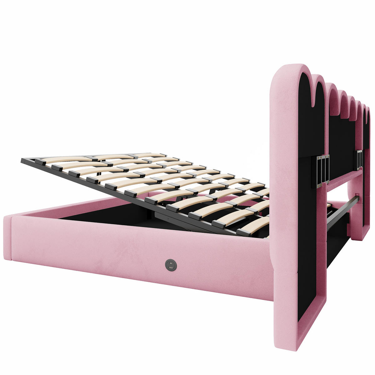 BOXBETT 180/200 mit Wolken Kopfteil, Bettkasten/Leselampe/USB, Samt, Rosa - Rosa, Holz/Textil (180/200cm) - LVHOM
