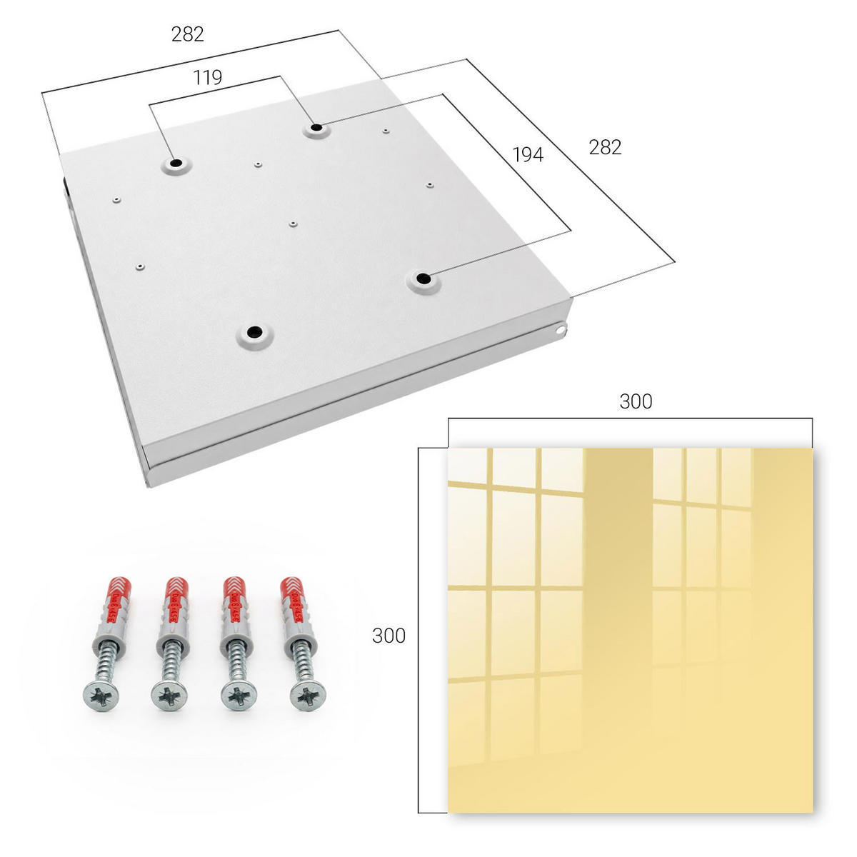 SCHLÜSSELBOX Weiß 30x30 cm – Türöffnung nach rechts - Cremefarbenes Gelb - Creme, Metall (30/30/5cm) - TULUP