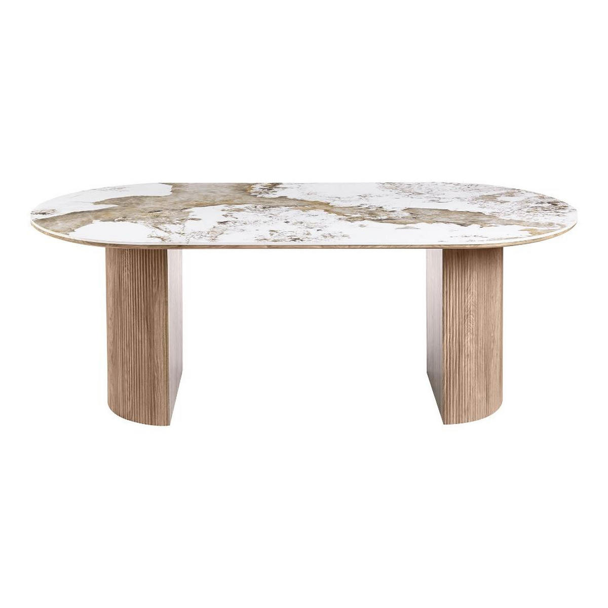 ESSTISCH Minamata 100 x 210 x 76 cm, Keramik-Tischplatte Weiß / Dunkelbraun - Weiß, Holzwerkstoff (210/100/76cm) - ebuy24