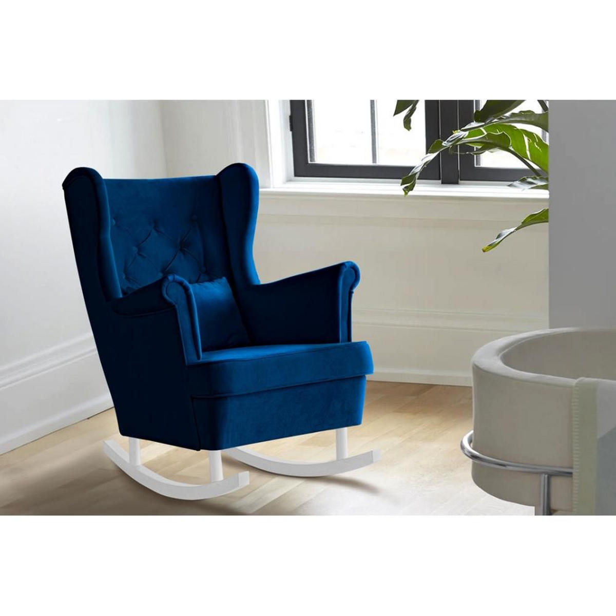 SCHAUKELSTUHL Fabio dunkelblau mit Weiß Beinen - Weiß/Dunkelblau, Textil (82/103/108cm) - Beautysofa