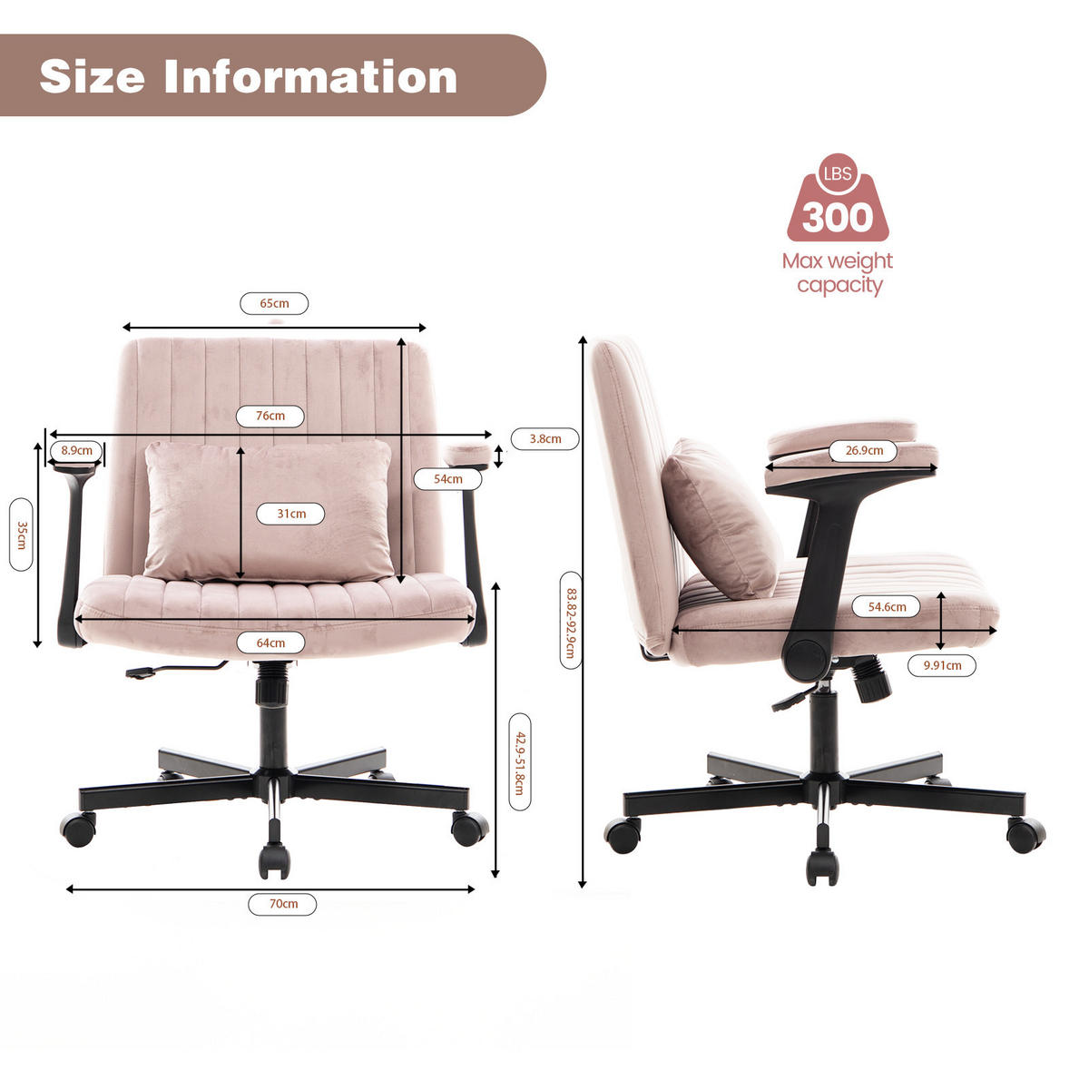 BÜROSTUHL Pink - Pink, Metall (21.5/33/25.2cm) - PANGIVO