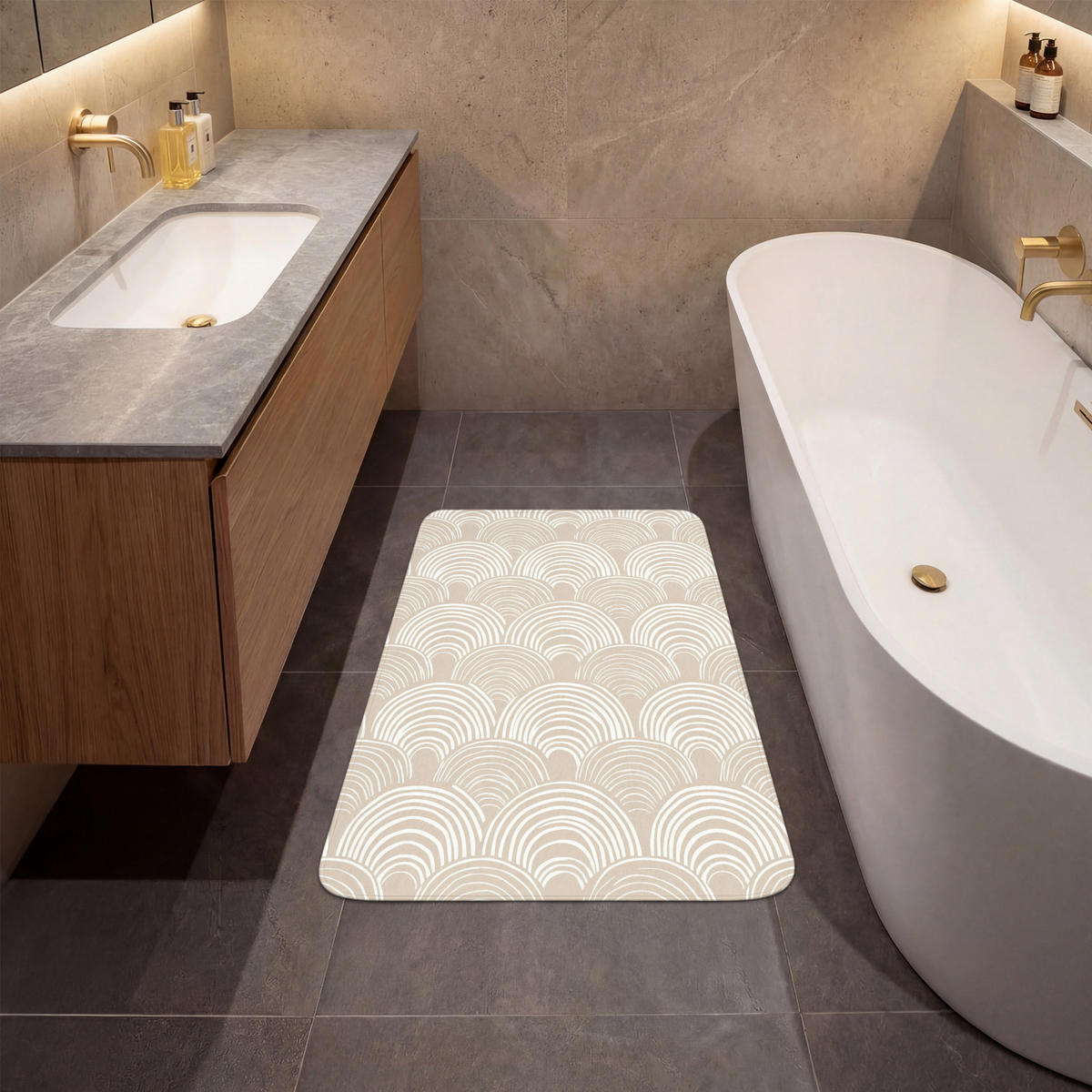 KOUPELNOVÁ PŘEDLOŽKA Vlny - Textura - Béžová 60x90 cm - kašmírová, textil/plast (60/90cm) - OnlyWow
