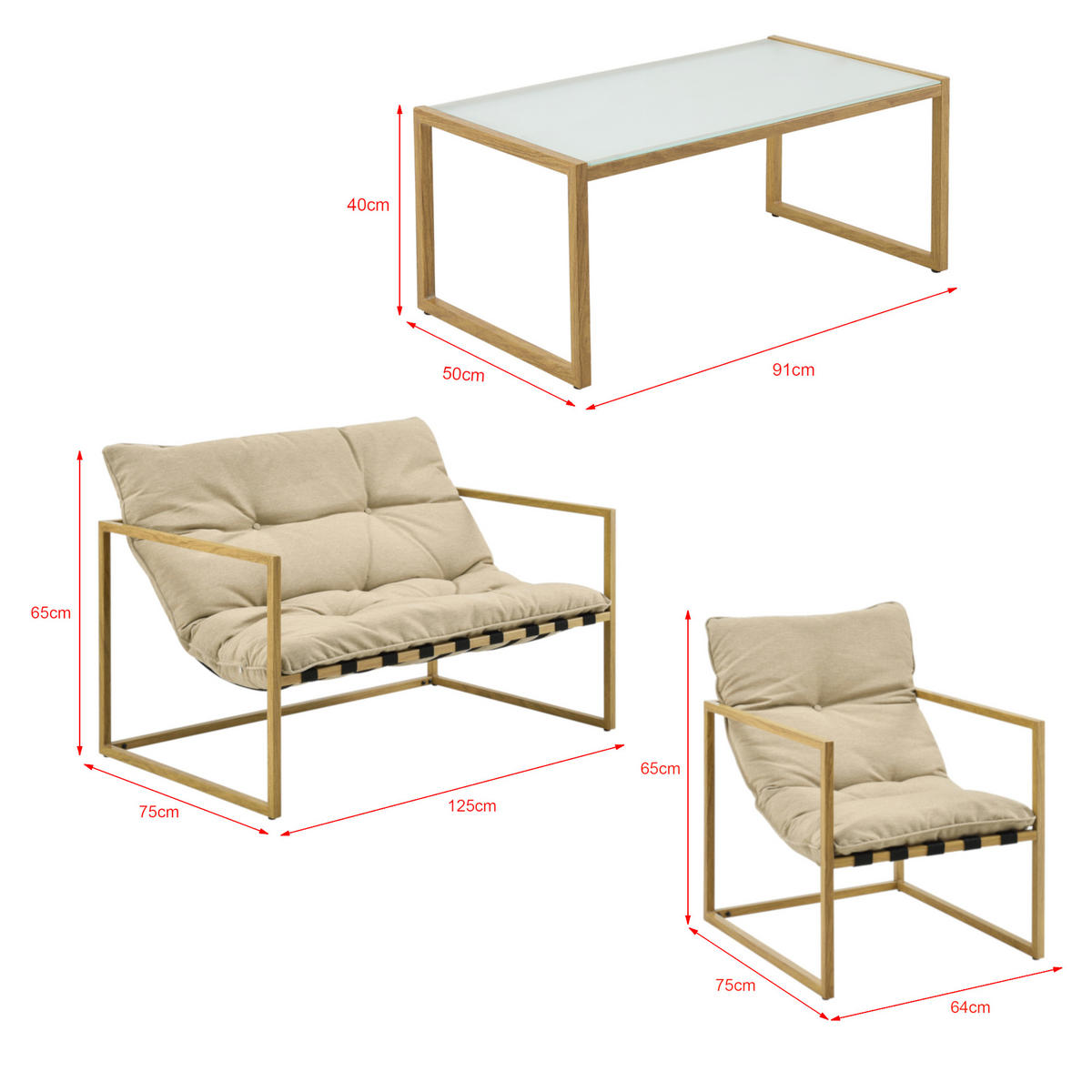 GARTENMÖBEL-SET 4 TLG. Dallas - Beige/Braun, Textil/Metall - casa.pro