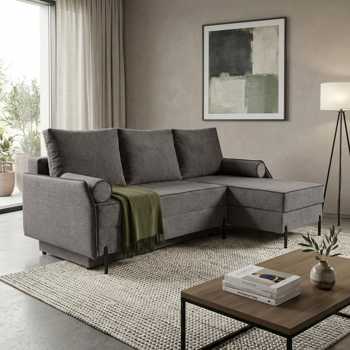 ECKSCHLAFSOFA Livio mit Schlaffunktion und universeller Ottomane, Braun - Braun, Textil (213/155cm) - Beautysofa