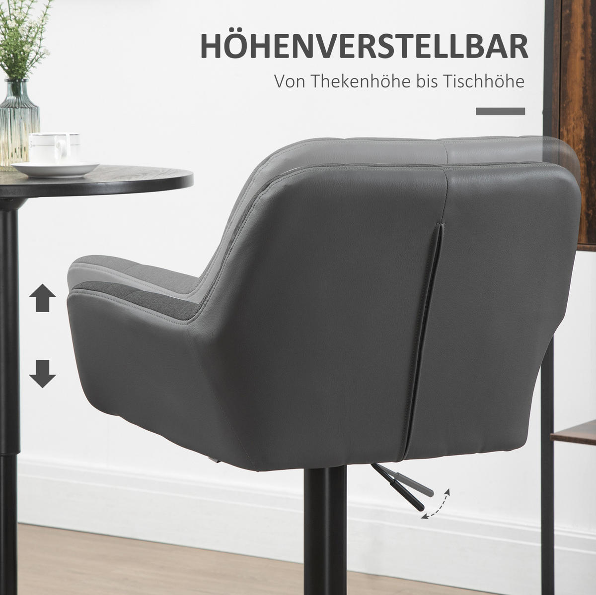 BARHOCKER 2er-Set höhenverstellbar 57,5 x 52,5 x 93-114 cm Grau - Grau, Metall (52.5/114/57.5cm) - Meubliv