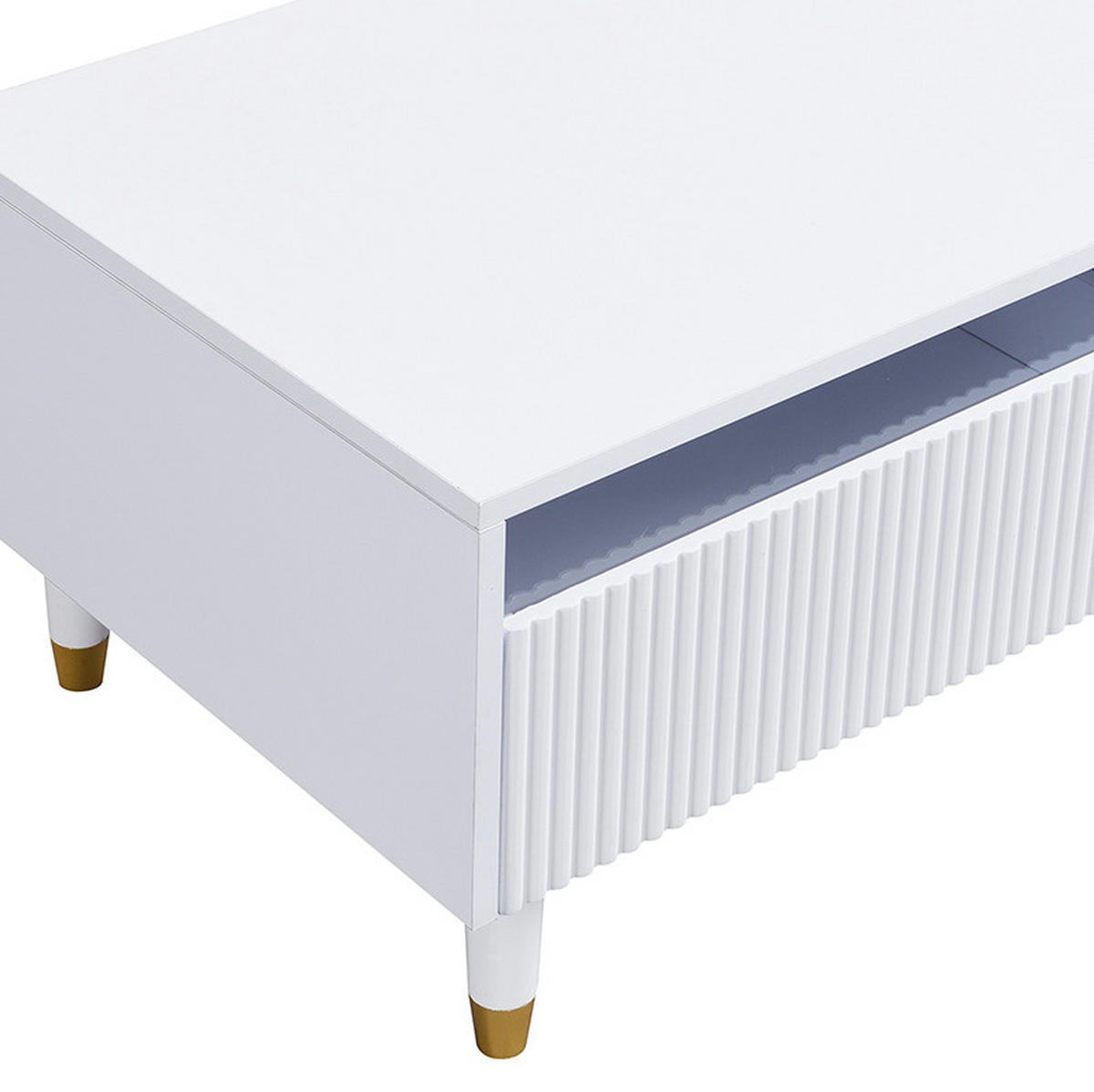 KONFERENČNÍ stolek z MDF, 110/50/40 cm bílý, se 2 zásuvkami a LED osvětlením - bílá, kompozitní dřevo (110/50/40cm) - BEAOK
