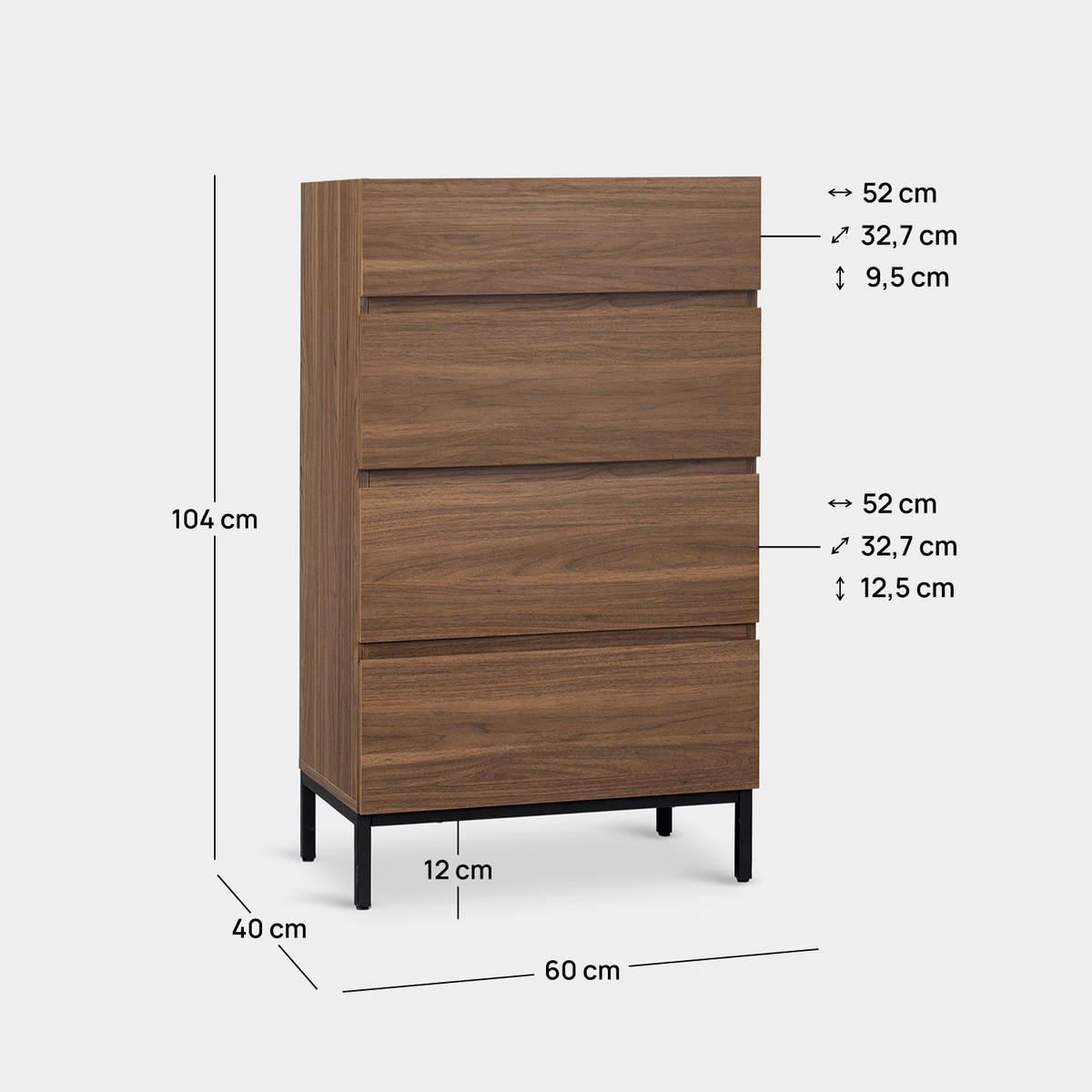 SCHUBLADENSCHRANK Peyton Walnuss 60 cm x 104 cm - Walnussfarben, Holzwerkstoff (60/104/40cm) - Klast Home