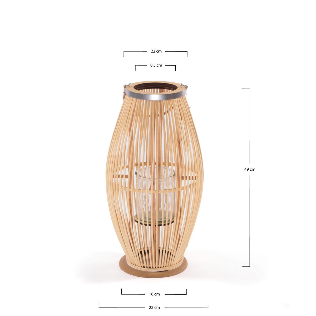 LATERNE Zya 50 Bambus, mit Henkel und Glaseinsatz naturfarben - Naturfarben, Holz (22/50/22cm) - CREEDWOOD