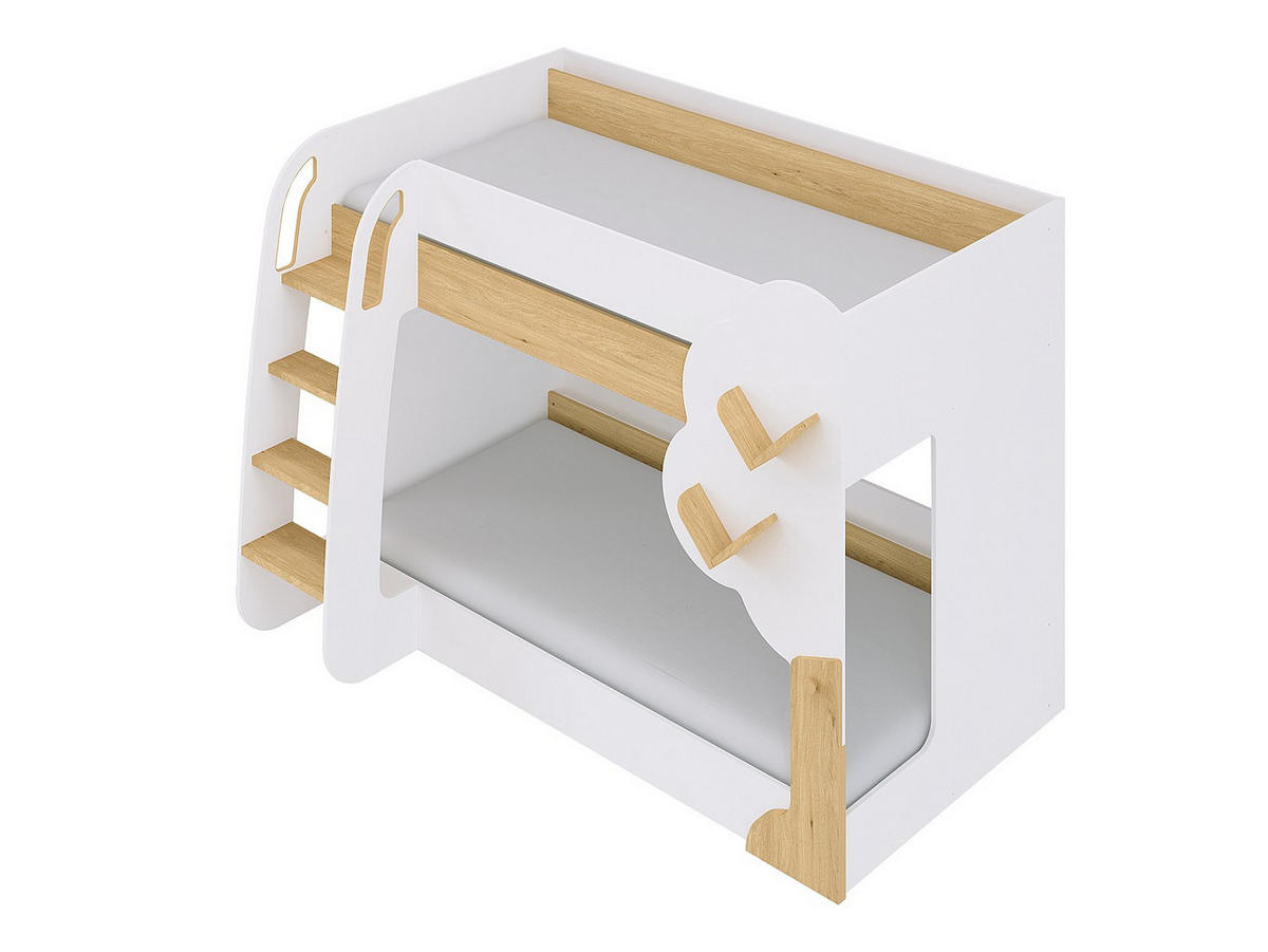 ETAGENBETT - 2 x 90 x 190 cm - Weiß & Holzfarben - PILATI - Naturfarben, Holz (137.4/196cm) - Vente-Unique