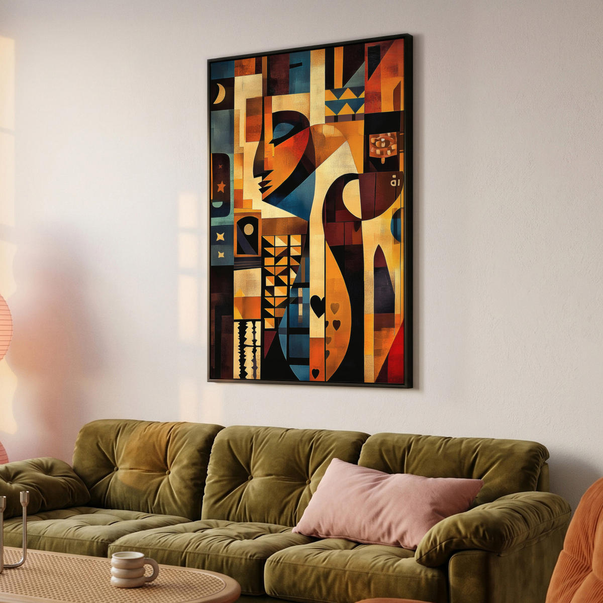 LEINWAND Bilder mit Rahmen - Figuren - Abstrakt - Symbole - 100x150 - Terracotta, Textil (100/150cm) - MuchoWow