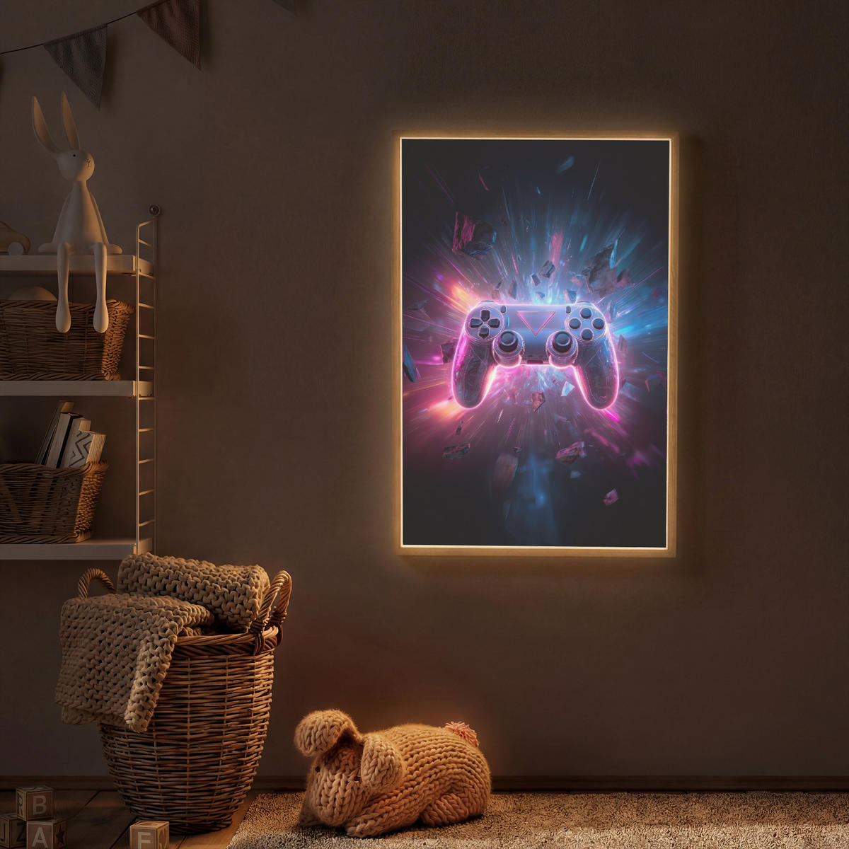 NÁSTĚNNÁ LAMPA S AKUMULÁTOREM Controller - Neon - Explosion - Abstraktní 60x90 cm - fialová, kompozitní dřevo (60/90/8cm)