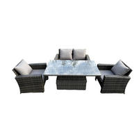 GARTENGARNITUR Polyrattan Dunkelgrau 4-Sitzer - Dunkelgrau, Metall - Fimous