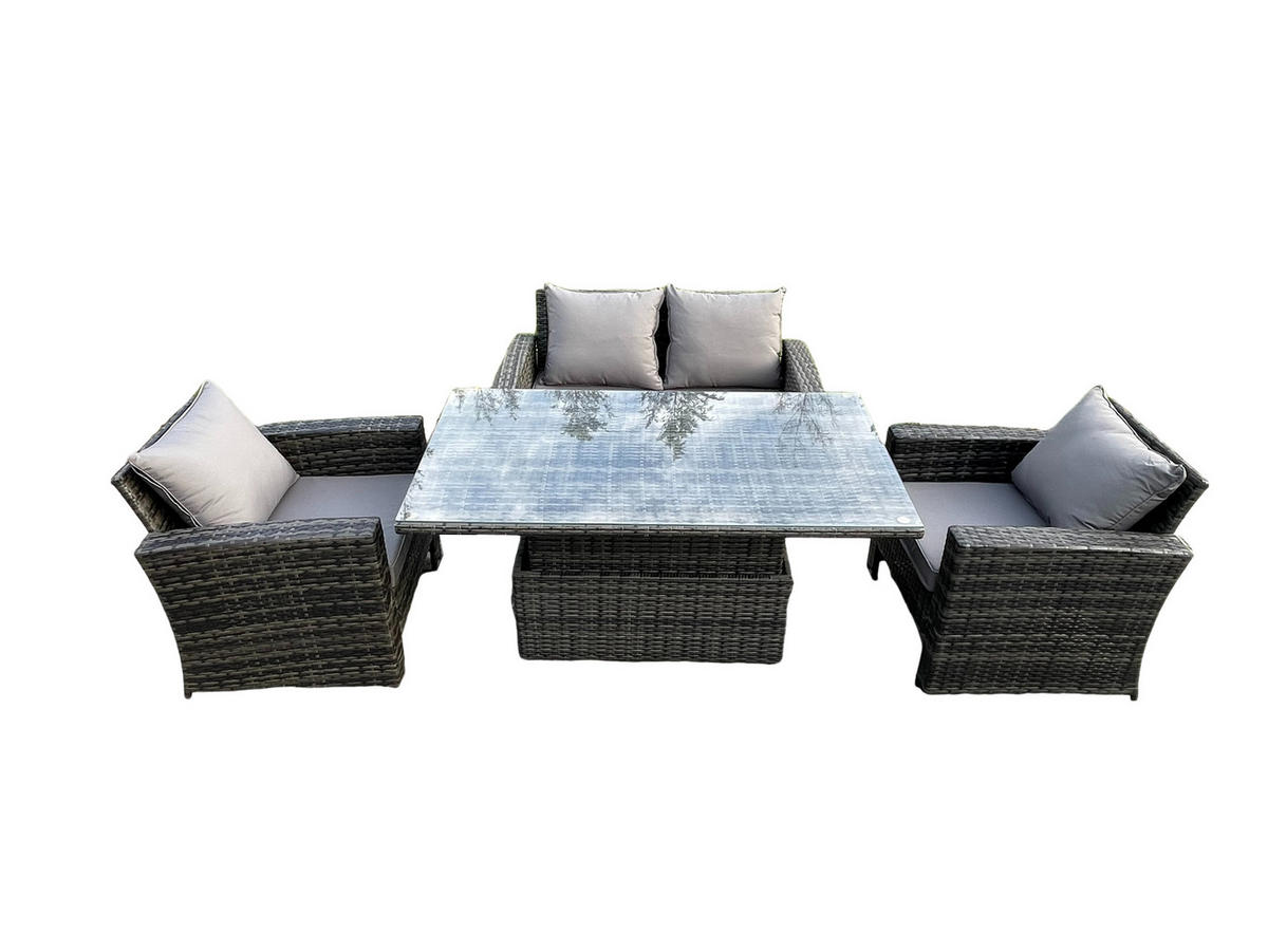 GARTENGARNITUR Polyrattan Dunkelgrau 4-Sitzer - Dunkelgrau, Metall - Fimous